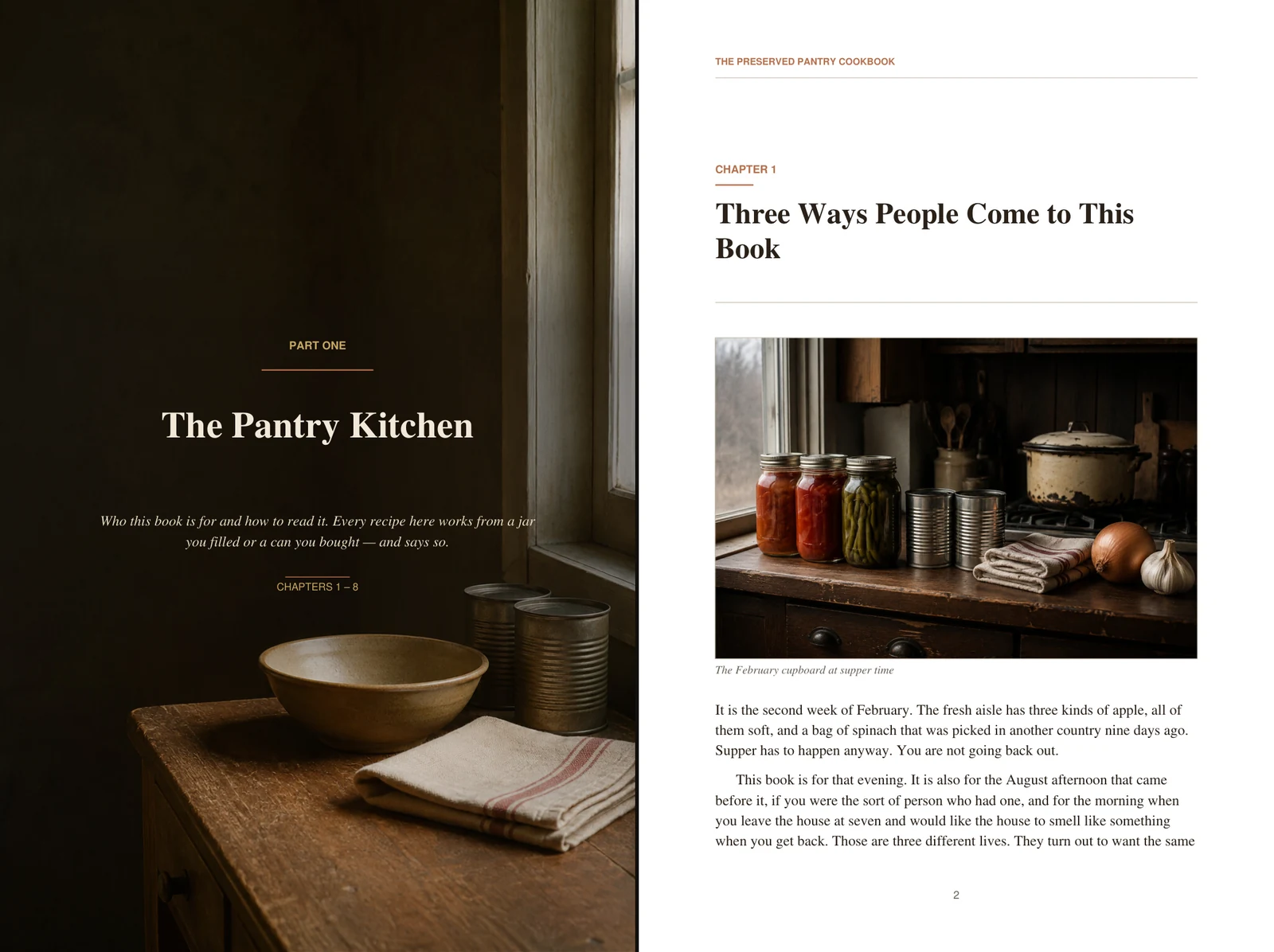 The opening spread of Part One, The Pantry Kitchen, from The Preserved Pantry Cookbook
